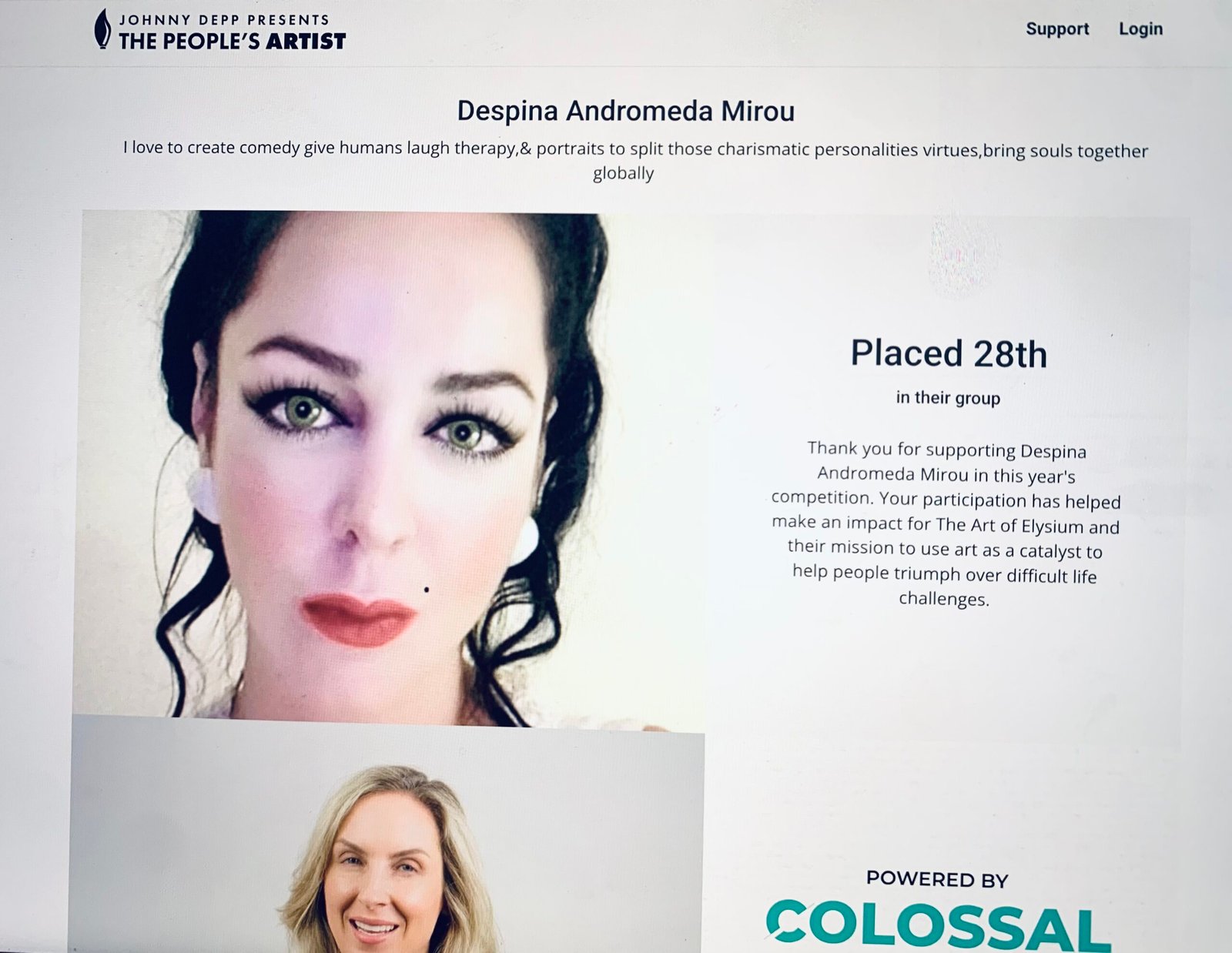Despina Mirou Earns 28th Place Worldwide in Johnny Depp’s “The People’s Artist” Competition Despina Mirou Earns 28th Place Worldwide in Johnny Depp’s “The People’s Artist” Competition